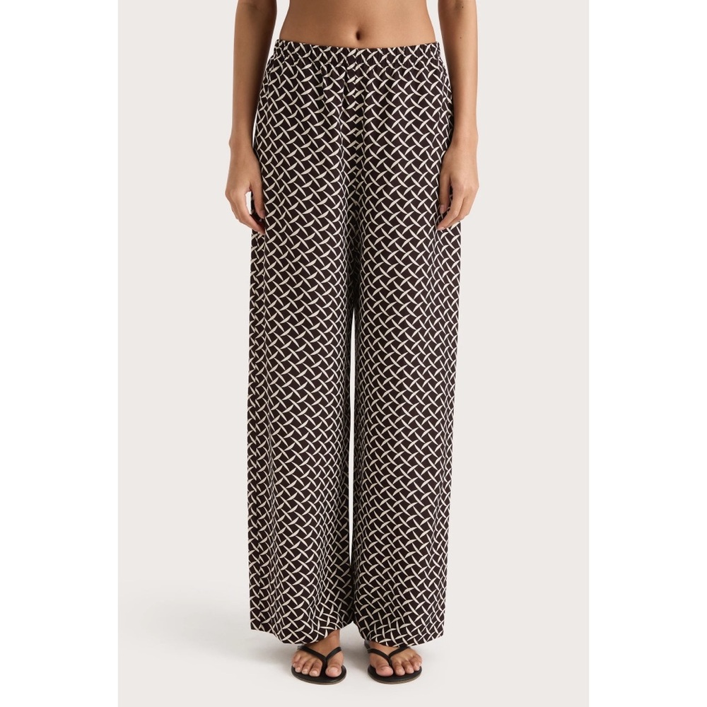 Faithfull the Brand Dalene Pant in Espresso Geo Print Wide Leg Relaxed Chocolate